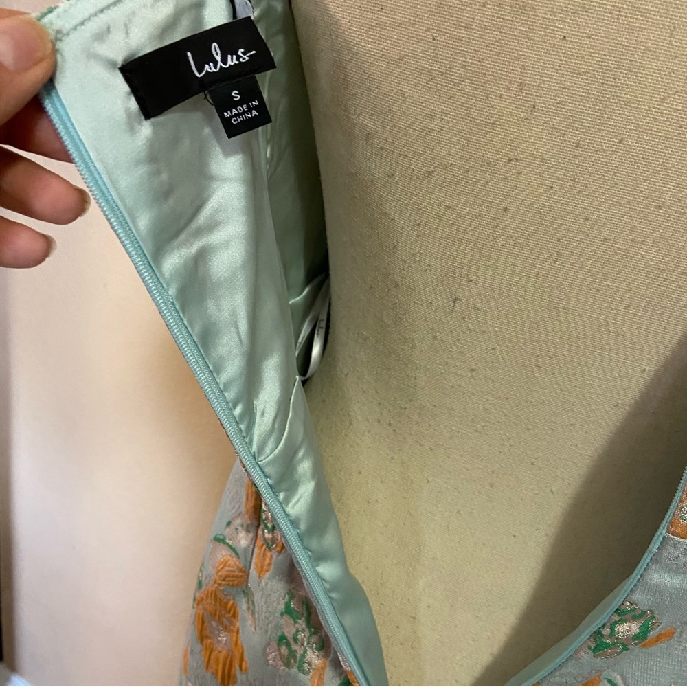 NWOT Lulus Enviable Aesthetic Light Blue Floral Jacquard Bustier Midi Dr… - Picture 6 of 11